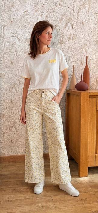 Pantalon flora jaune