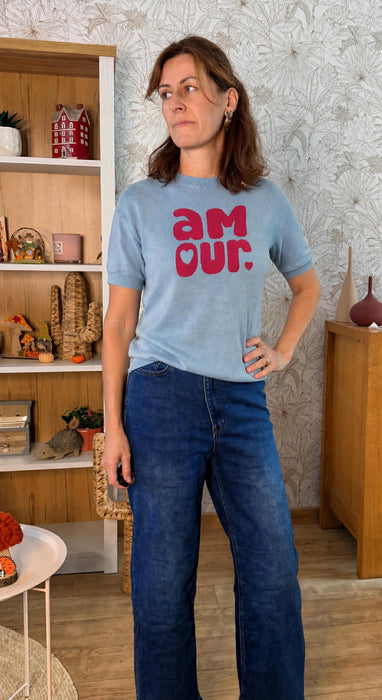Pull Amour bleu/ rose