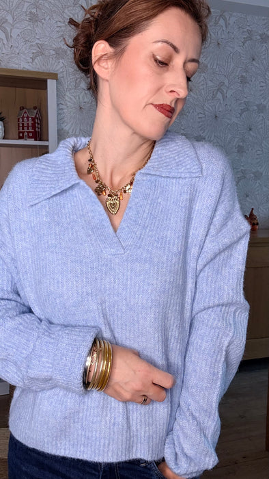 pull bleu col polo