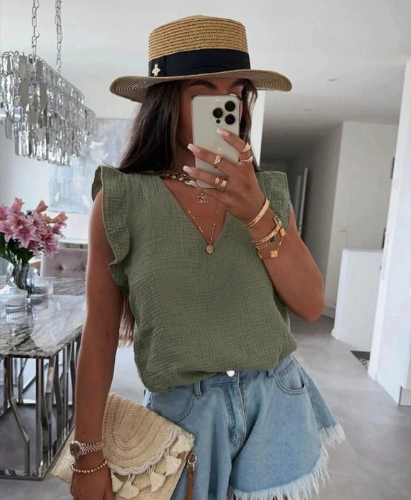 Blouse en gaze de coton kaki