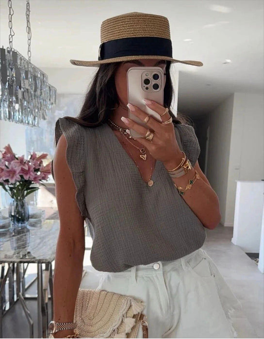Blouse en gaze de coton taupe