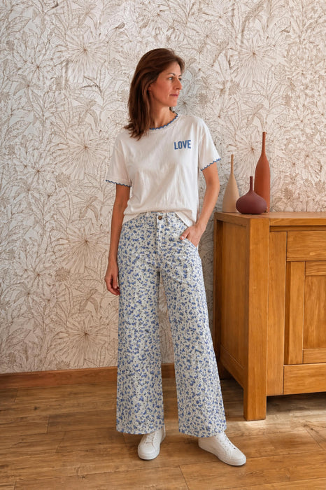 Pantalon flora bleu