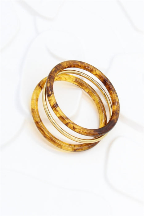 Lot de 3 Bracelets Résine Effet Écaille & Métal Doré